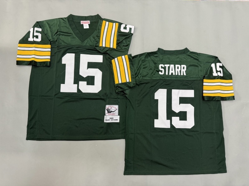Men 2025 Green Bay Packers #15 Starr Green Throwback Limited NFL Jersey style 001->green bay packers->NFL Jersey